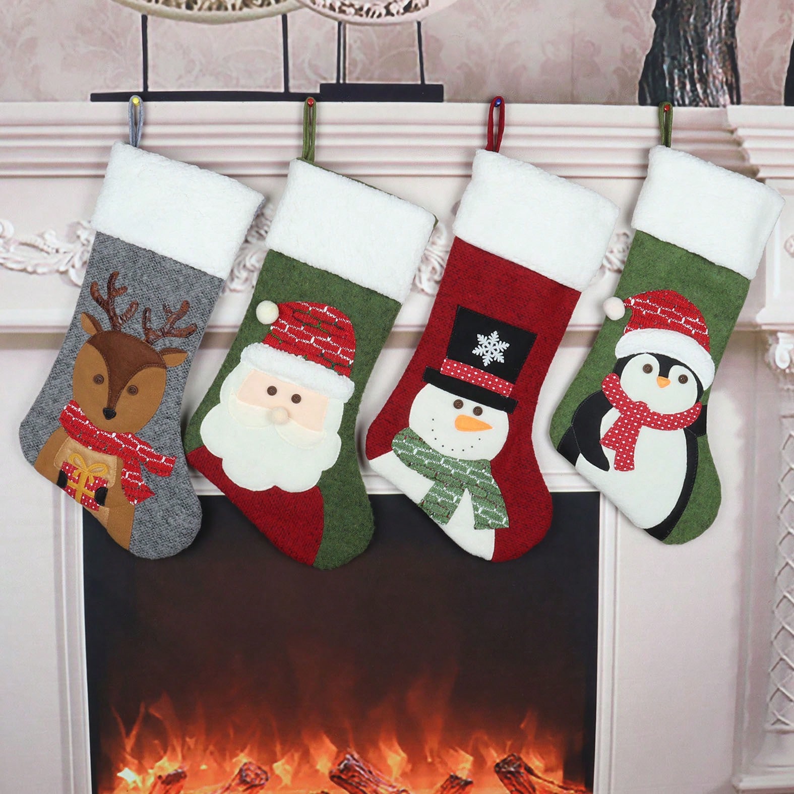 Christmas Stocking Hanging - Knitted Fabric Christmas Stocking Sherpa Fleece