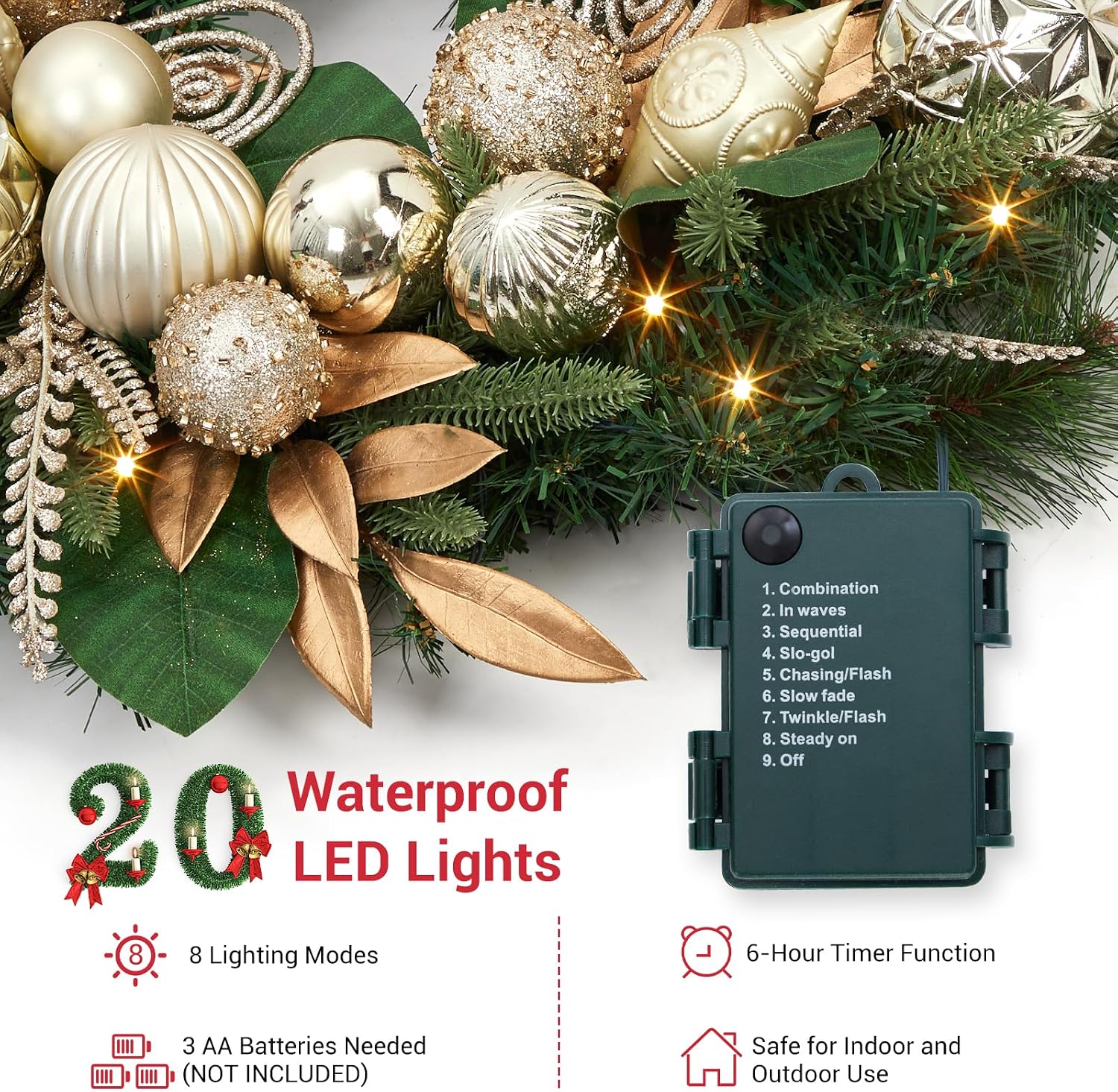 Garvee 24 Inch Christmas Wreat - Led Fairy String Lights recension och pris