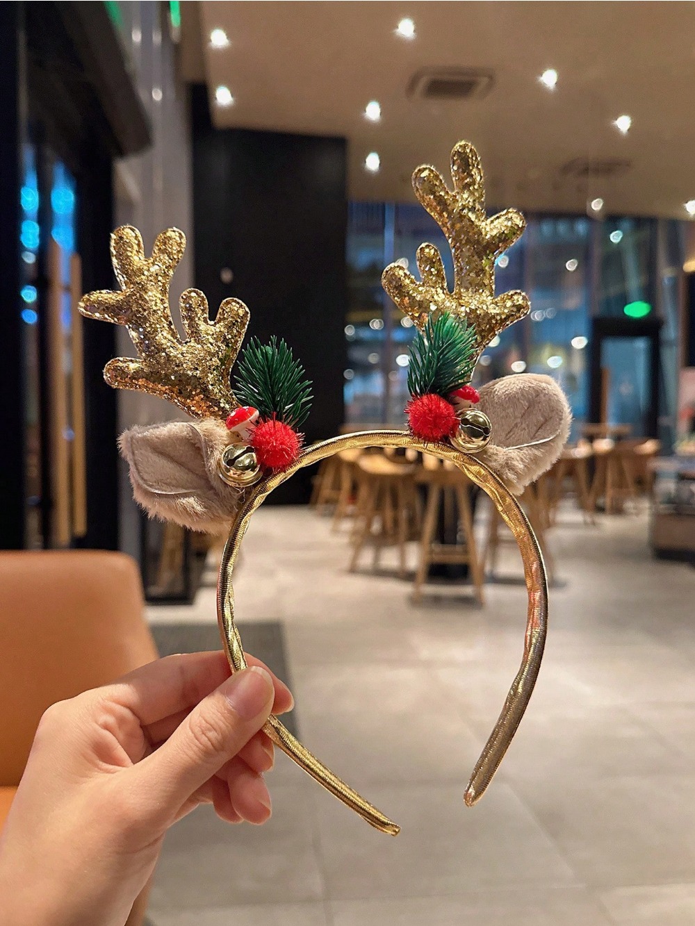 1pc Gold Sequin Mushroom Chris - Reindeer Antlers Headband recension och pris