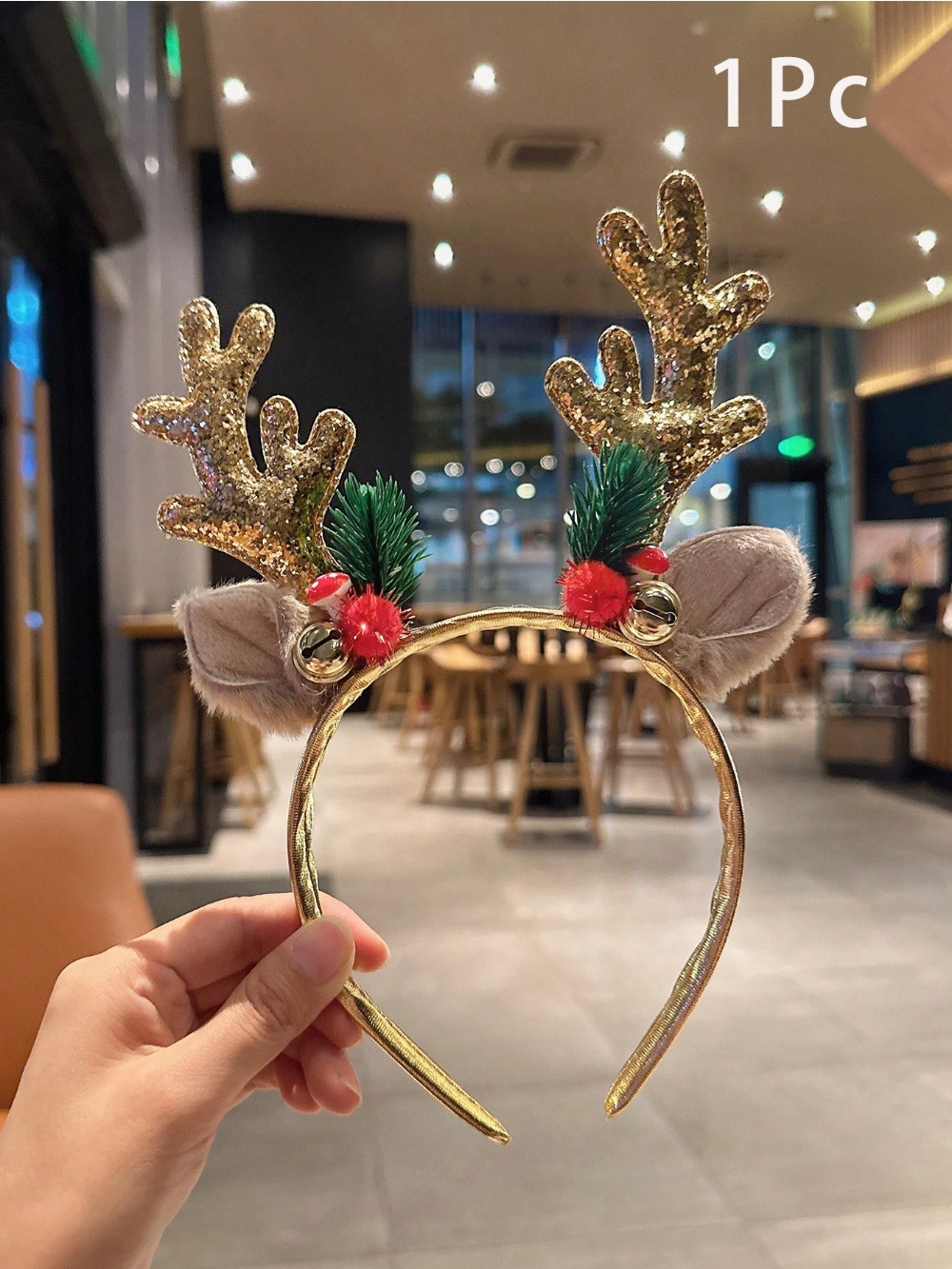 1pc Gold Sequin Mushroom Chris - Reindeer Antlers Headband recension och pris
